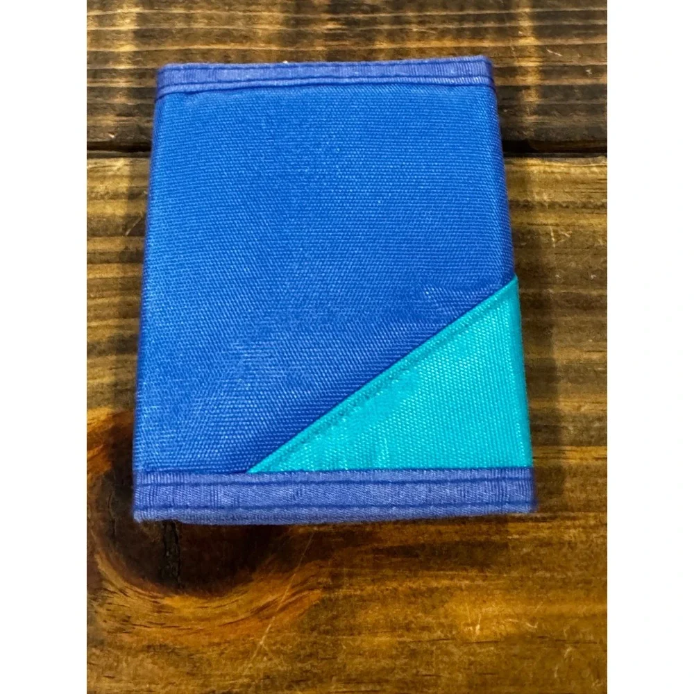 Vintage Catalina Mens Trifold Wallet Blue Teal Nylon Velcro 1990s Retro Striped